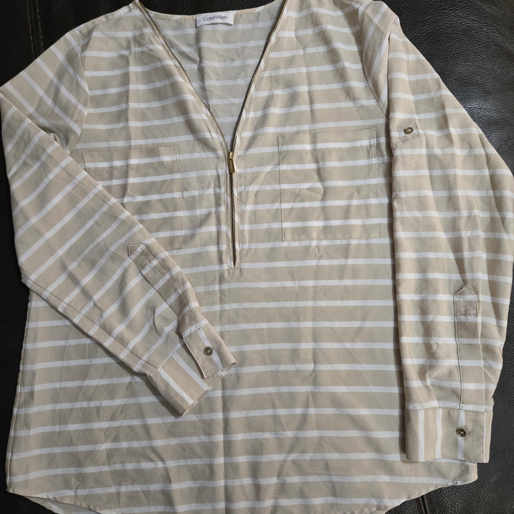 Calvin Klein Beige Striped Womans Shirt